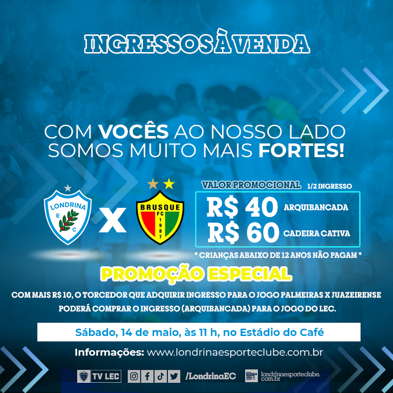 Ingressos à venda para Londrina Esporte Clube x Brusque Futebol Clube 